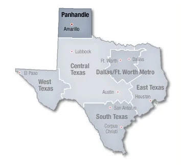 Mappa del Texas Panhandle Mappa del Texas Panhandle